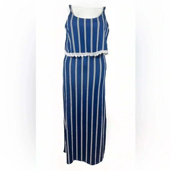 Rouge! Dresses & Skirts - NEW Rouge Collection 1X Navy Striped Stretch Lightweight Maxi Dress Ruffle Front